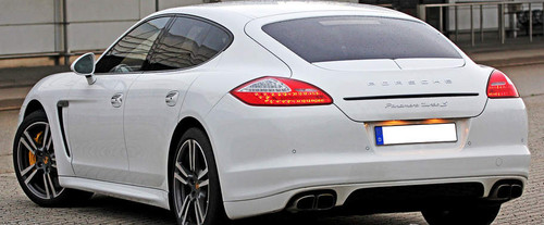 Rear Cross Side View of Porsche Panamera Turbo S