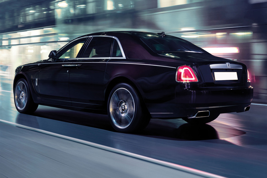 Rear Cross Side View of Rolls Royce Ghost V Extended Wheel Base in Qatar