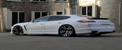 Rear Cross Side View of Porsche Panamera GTS